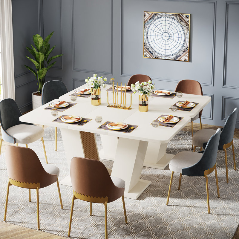 Mercer41 55'' Modern Dining Table For 46, White Kitchen Table With U